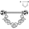 Nipple Piercing heart filigree multi cubic zirconia dangle prong setting