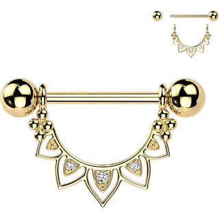Nipple Piercing cubic zirconia filigree fan dangle