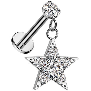 Labret star zirconia dangle Internally Threaded