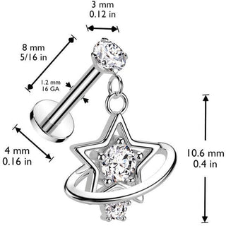 estrella saturno circonita Rosca interna Labret