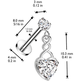 Corazón circonita Rosca interna Labret