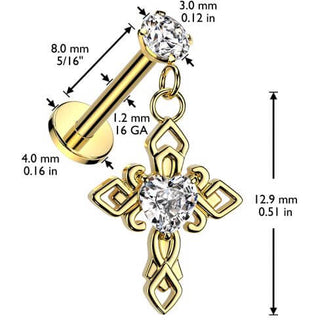 Labret cross zirconia dangle Internally Threaded