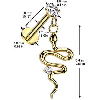 Serpiente circonita colgante Rosca interna Labret