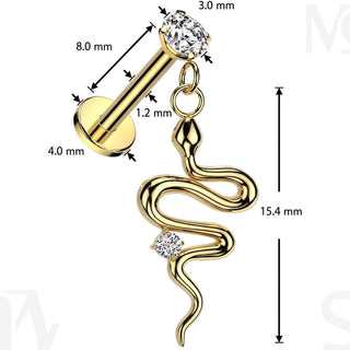 Labret snake dangle zirconia Internally Threaded