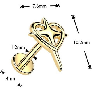 Labret heart cross Internally Threaded