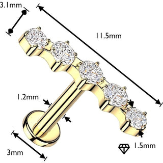 Labret 5 curved cubic zirconia prong setting Internally Threaded