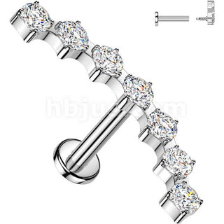 Labret 7 curved cubic zirconia prong setting Internally Threaded