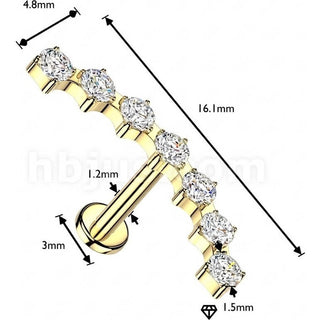 Labret 7 curved cubic zirconia prong setting Internally Threaded