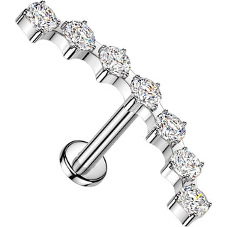 Labret 7 curved cubic zirconia prong setting Internally Threaded