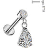 Labret pear cubic zirconia dangle bezel setting Internally Threaded