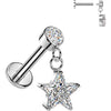 Labret star cubic zirconia dangle bezel setting Internally Threaded