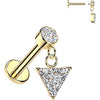 Labret triangle cubic zirconia dangle bezel setting Internally Threaded