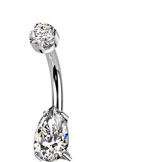 Titanium Belly Button Piercing teardrop moissanite prong setting Internally Threaded