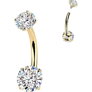 Titanium Belly Button Piercing double prong set moissanite Internally Threaded