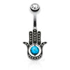 Piercing ombligo Hamsa turquesa Circonita