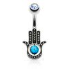 Piercing ombligo Hamsa turquesa Circonita