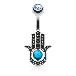 Piercing ombligo Hamsa turquesa Circonita