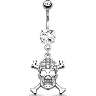 Piercing ombligo Calavera colgante Circonita plata