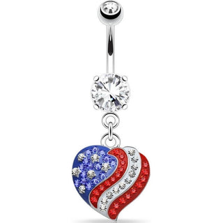 Piercing ombligo Corazón Bandera Americana Colgante Circonita Plata