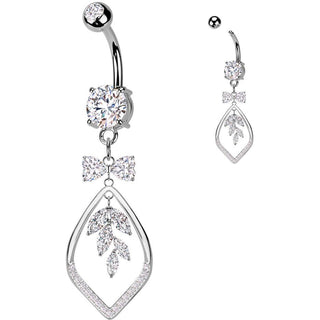 Belly Button Piercing ribbon vine leaf dangle zirconia