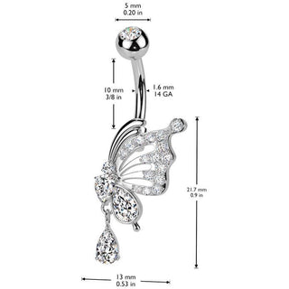 Piercing ombligo alas de mariposa colgantes de circonita