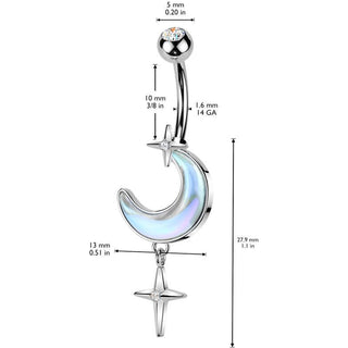 Piercing ombligo luna creciente con cruz colgante circonita