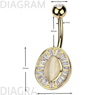 Belly Button Piercing cat's eye stone baguette cut zirconias