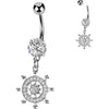 Belly Button Piercing Pave Zirconia Ship Wheel Dangle