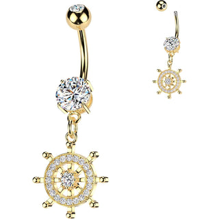 Belly Button Piercing Pave Zirconia Ship Wheel Dangle