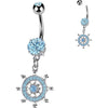 Belly Button Piercing Pave Zirconia Ship Wheel Dangle