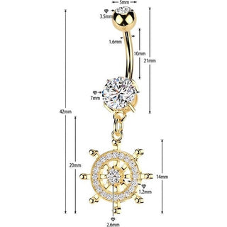 Belly Button Piercing Pave Zirconia Ship Wheel Dangle