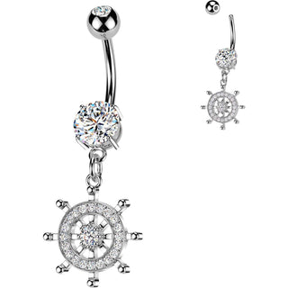 Belly Button Piercing Pave Zirconia Ship Wheel Dangle