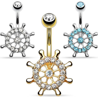 Belly Button Piercing SteeRing Wheel Zirconia Silver