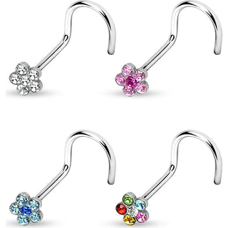 Nose Screw Flower Zirconia Silver