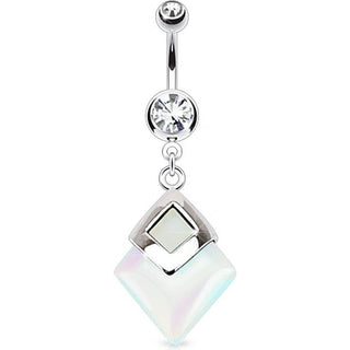 Piercing ombligo Piedra semipreciosa Opalita colgante en forma de diamante