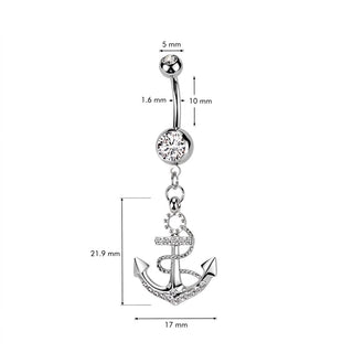 Belly Button Piercing Anchor dangle Zirconia Silver