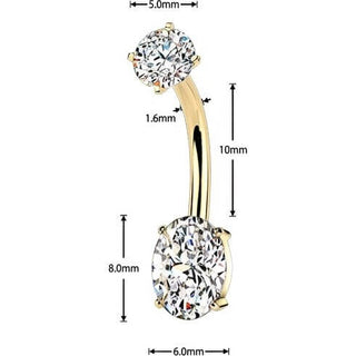 Belly Button Piercing prong set oval cubic zirconia Internally Threaded