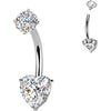 Belly Button Piercing prong set heart cubic zirconia Internally Threaded