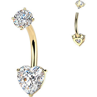 Belly Button Piercing prong set heart cubic zirconia Internally Threaded