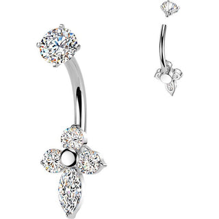 Belly Button Piercing prong set cross cubic zirconia Internally Threaded