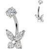 Belly Button Piercing prong set butterfly cubic zirconia Internally Threaded
