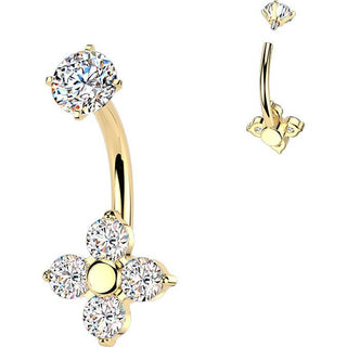 Belly Button Piercing prong set 4 cubic zirconia flower Internally Threaded