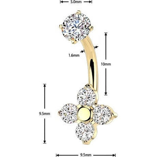 Belly Button Piercing prong set 4 cubic zirconia flower Internally Threaded