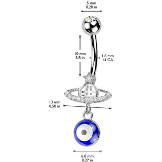 Piercing ombligo planeta ojo de la suerte colgante circonita