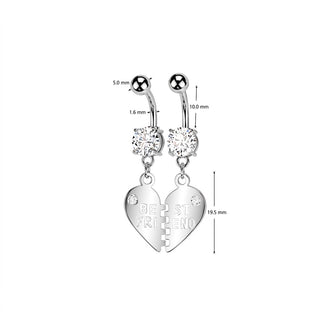 Belly Button Piercing BEST FRIEND Heart dangle Zirconia