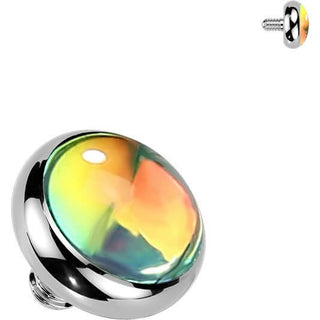 Titanium Top top flat bezel set iridescent stone Internally Threaded