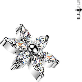 Titanium Top top 6 marquise cubic zirconia flower Internally Threaded