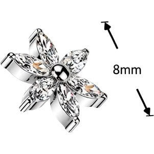 Titanium Top top 6 marquise cubic zirconia flower Internally Threaded