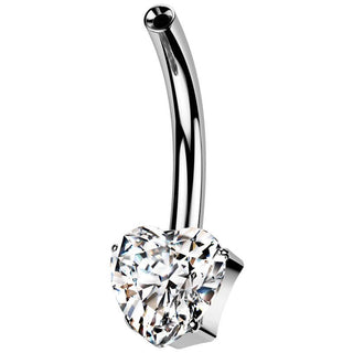 Titanium Base belly button pin heart zirconia Push-In