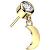 Oro 14kt Circonita con Luna Colgante Push In